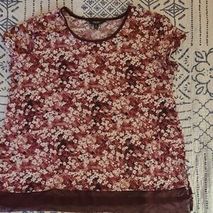 Simply Vera Vera Wang Floral Top - Burgundy and White Womens Xl